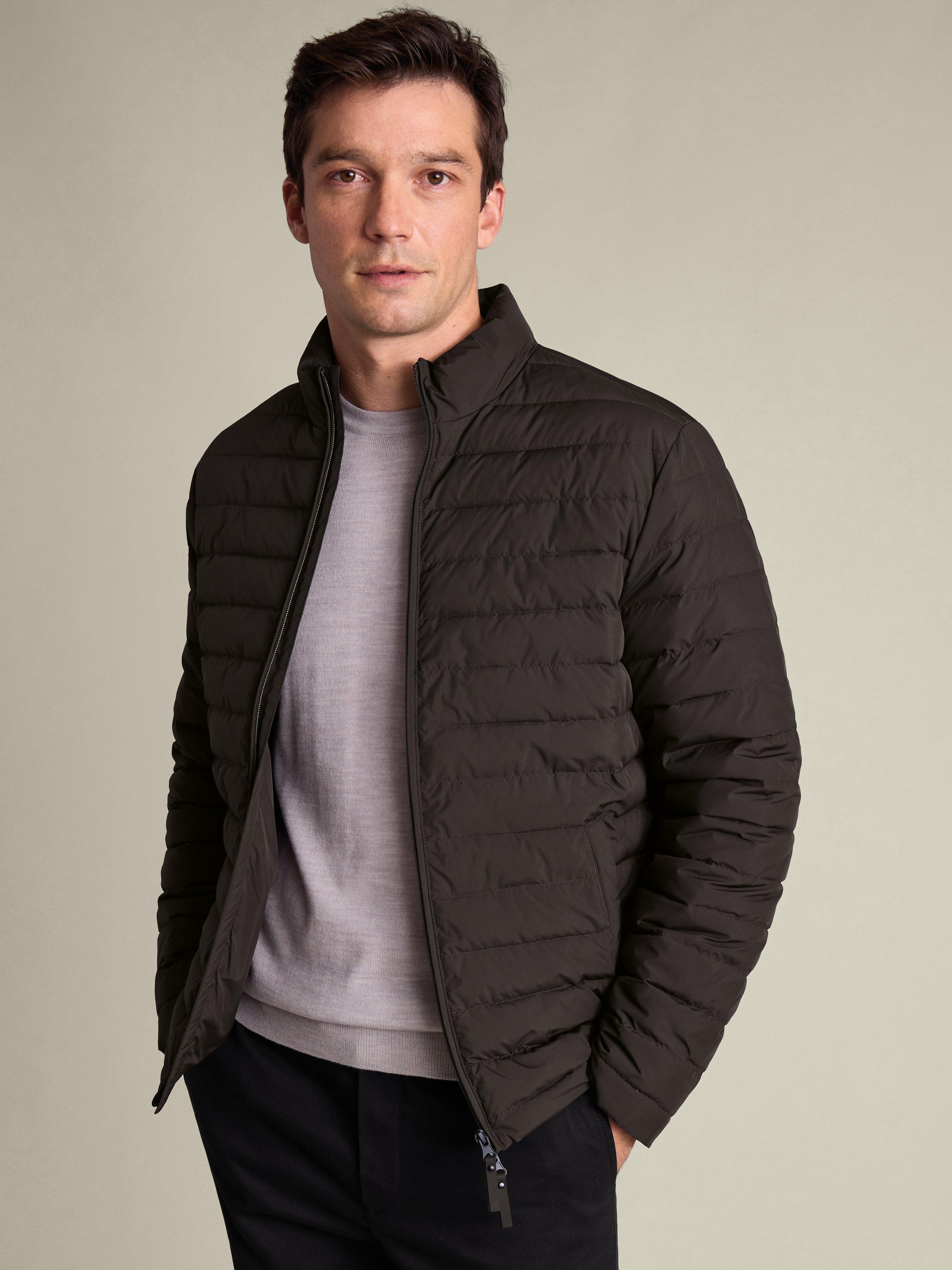 Product image 1 of 5, which shows Charles Tyrwhitt Zip Front Quilted Jacket, Chocolate Brown, XL