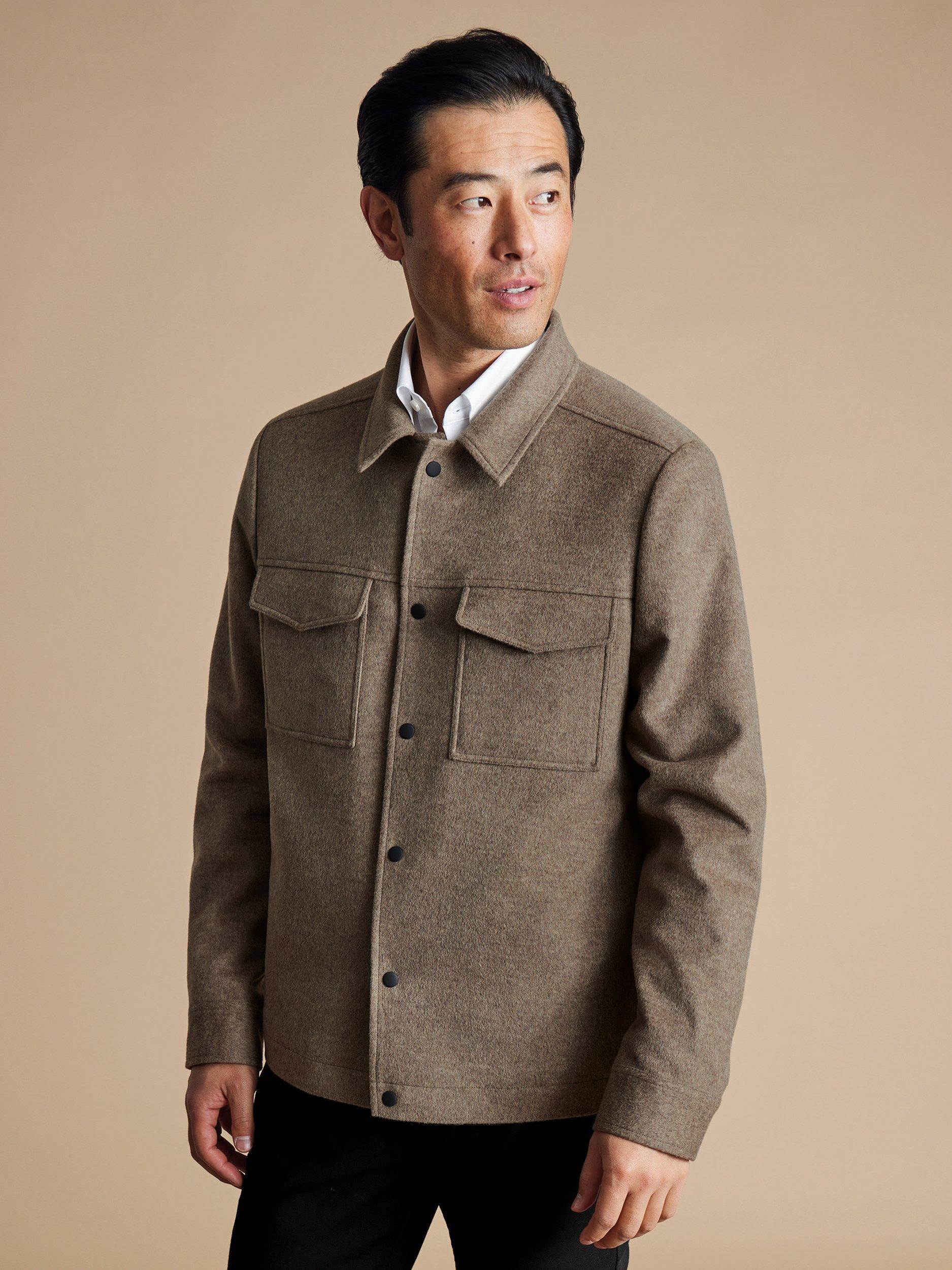 Product image 1 of 6, which shows Charles Tyrwhitt Merino Australian Wool Jacket, Oatmeal, M