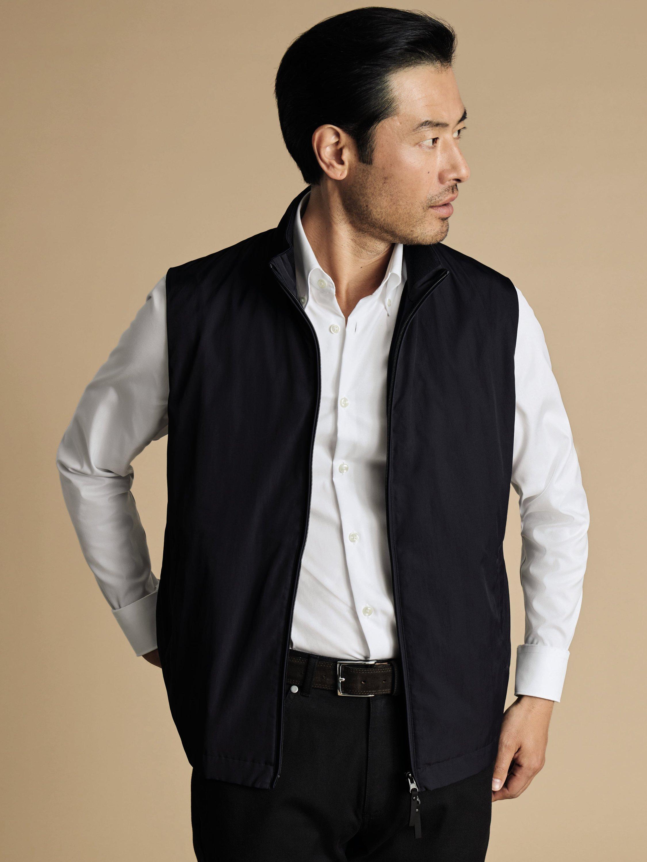 Product image 1 of 6, which shows Charles Tyrwhitt Zip Front Gilet, Navy, S