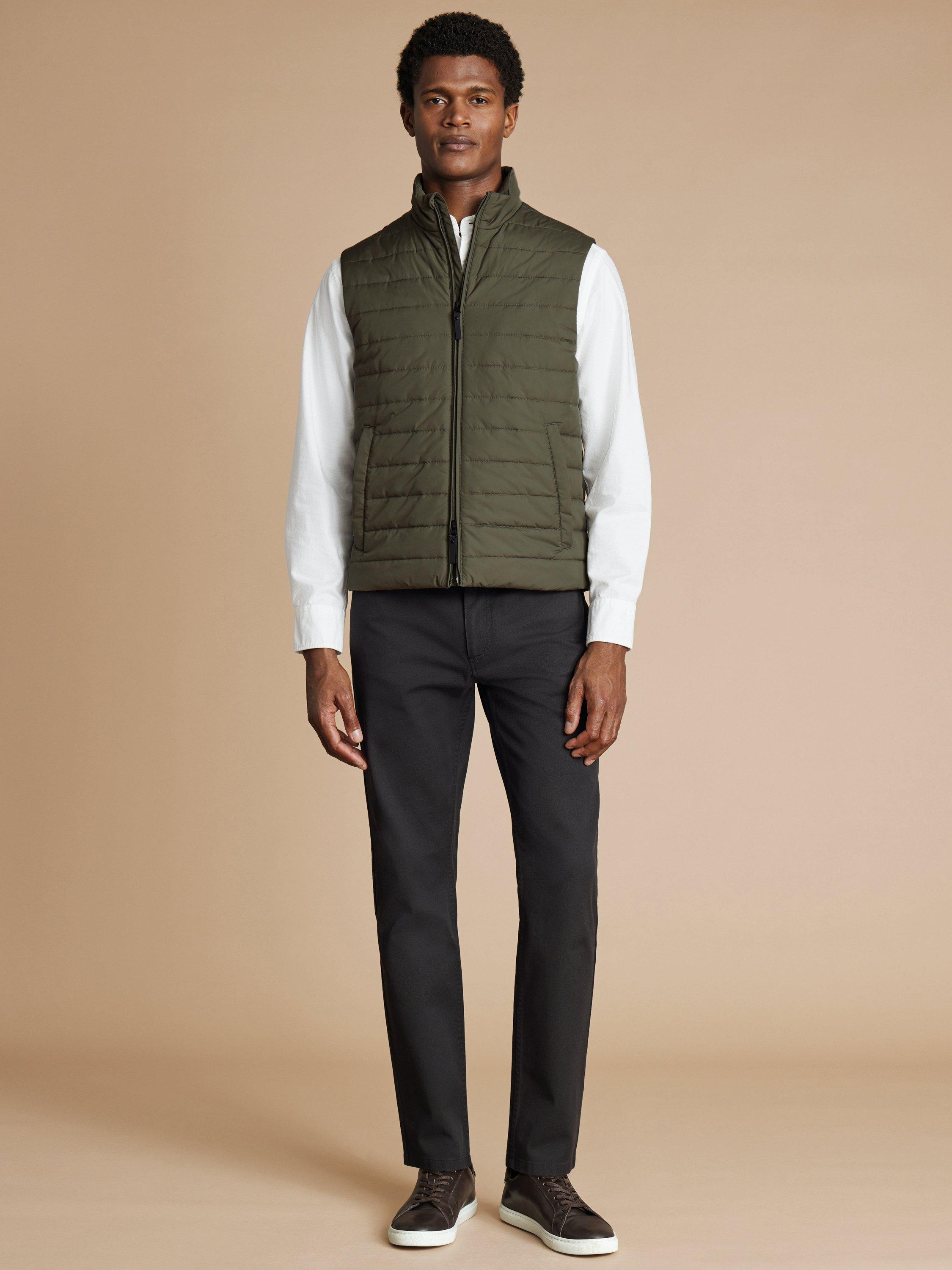 Product image 1 of 5, which shows Charles Tyrwhitt Zip Front Gilet, Olive Green, S