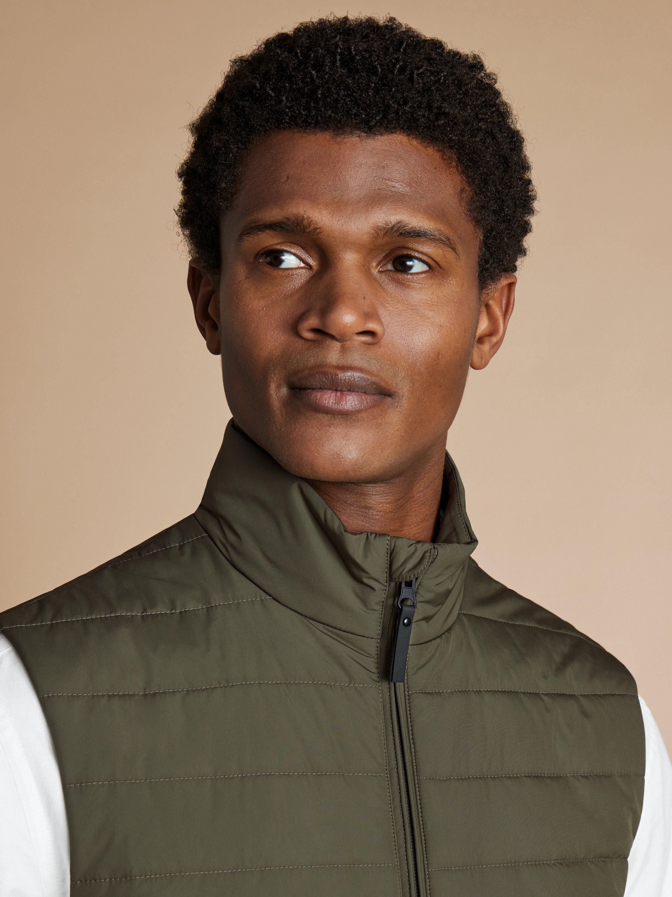 Product image 2 of 5, which shows Charles Tyrwhitt Zip Front Gilet, Olive Green, S