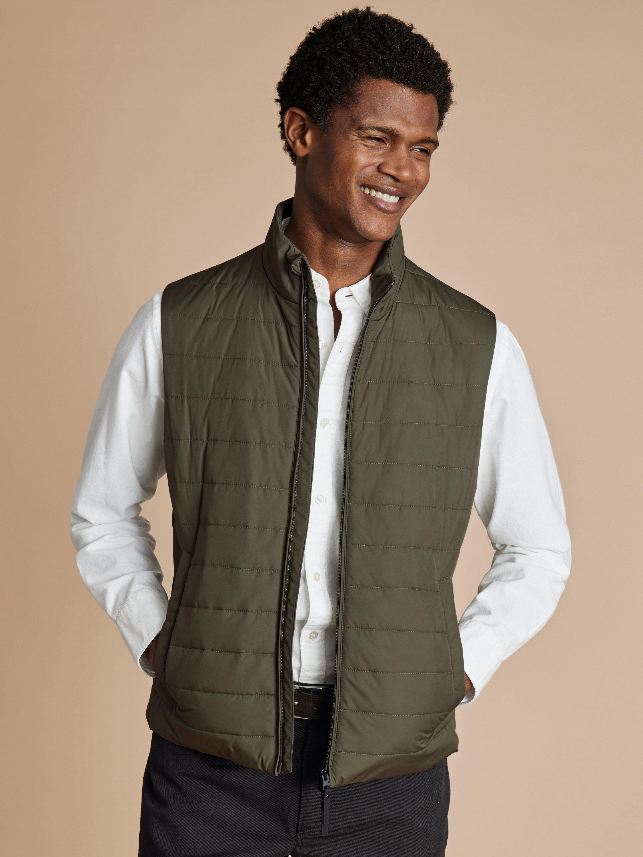 Product image 4 of 5, which shows Charles Tyrwhitt Zip Front Gilet, Olive Green, S