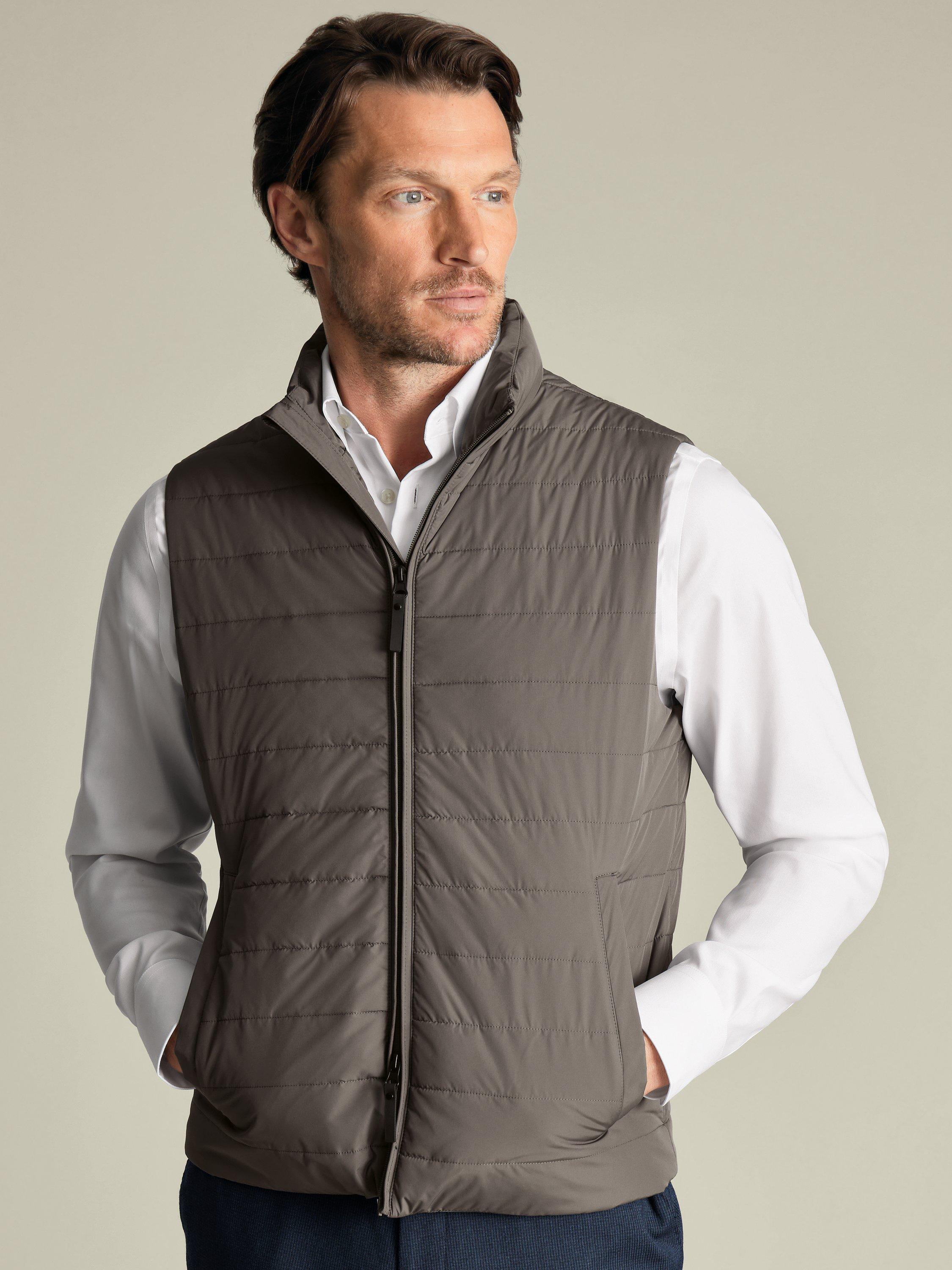 Product image 1 of 5, which shows Charles Tyrhwitt Zip Front Quilted Gilet, Mocha, M