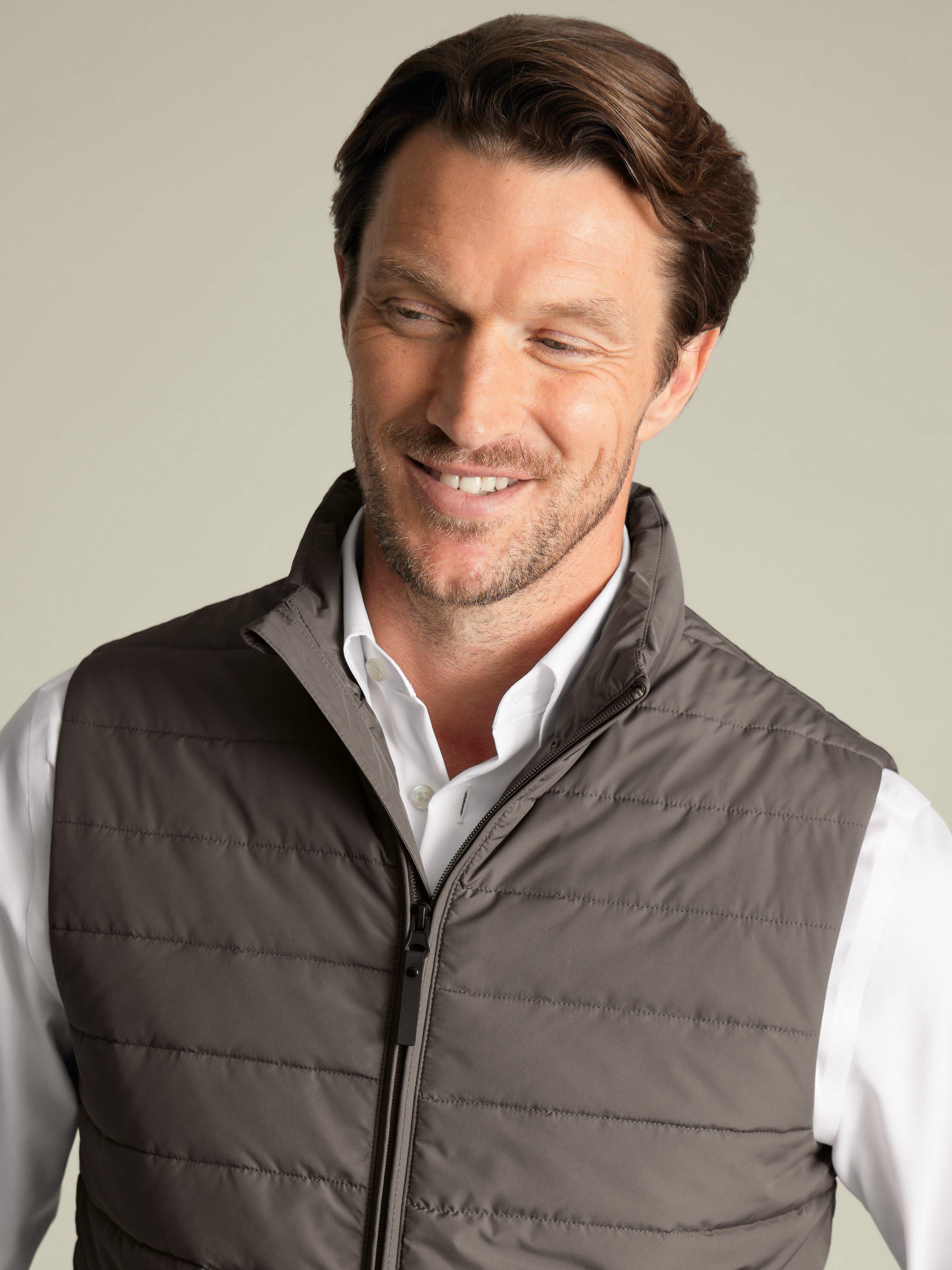 Product image 2 of 5, which shows Charles Tyrhwitt Zip Front Quilted Gilet, Mocha, M