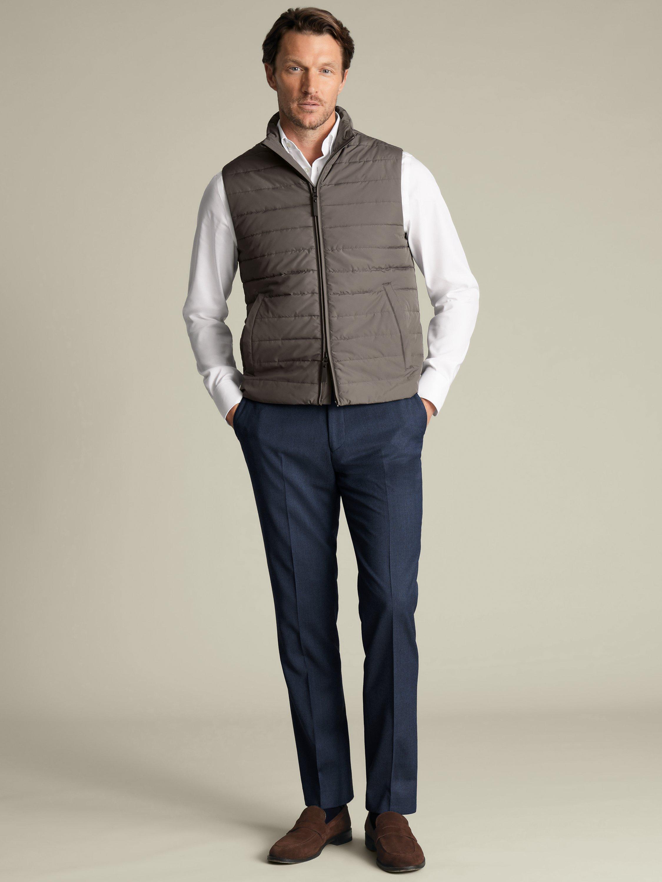 Product image 5 of 5, which shows Charles Tyrhwitt Zip Front Quilted Gilet, Mocha, M