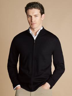 Charles Tyrwhitt Zip Front Merino Wool Jumper, Black
