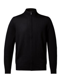Charles Tyrwhitt Zip Front Merino Wool Jumper - view 2, Black