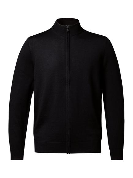 Charles Tyrwhitt Zip Front Merino Wool Jumper - view 2, Black