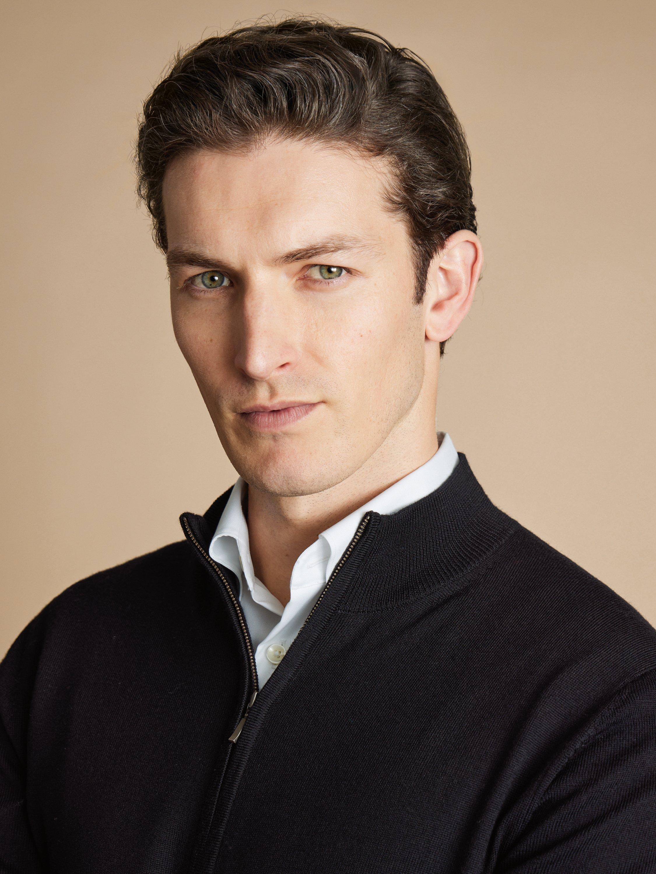 Product image 3 of 5, which shows Charles Tyrwhitt Zip Front Merino Wool Jumper, Black, XL