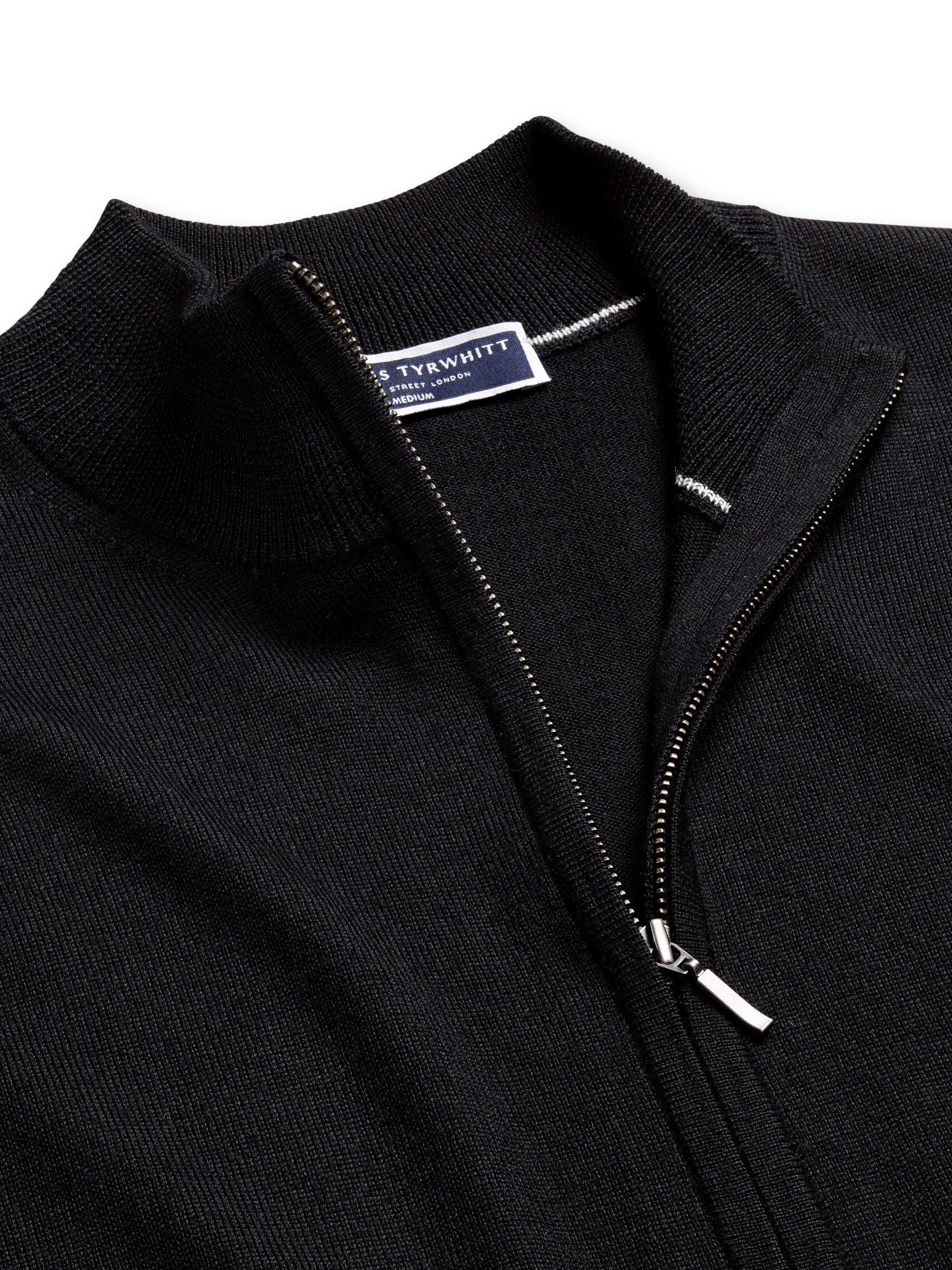 Product image 4 of 5, which shows Charles Tyrwhitt Zip Front Merino Wool Jumper, Black, XL