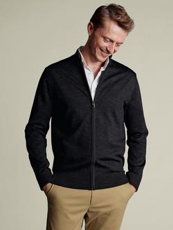 Charles Tyrwhitt Zip Front Merino Wool Jumper, Dark Charcoal