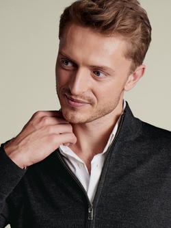 Charles Tyrwhitt Zip Front Merino Wool Jumper - view 2, Dark Charcoal