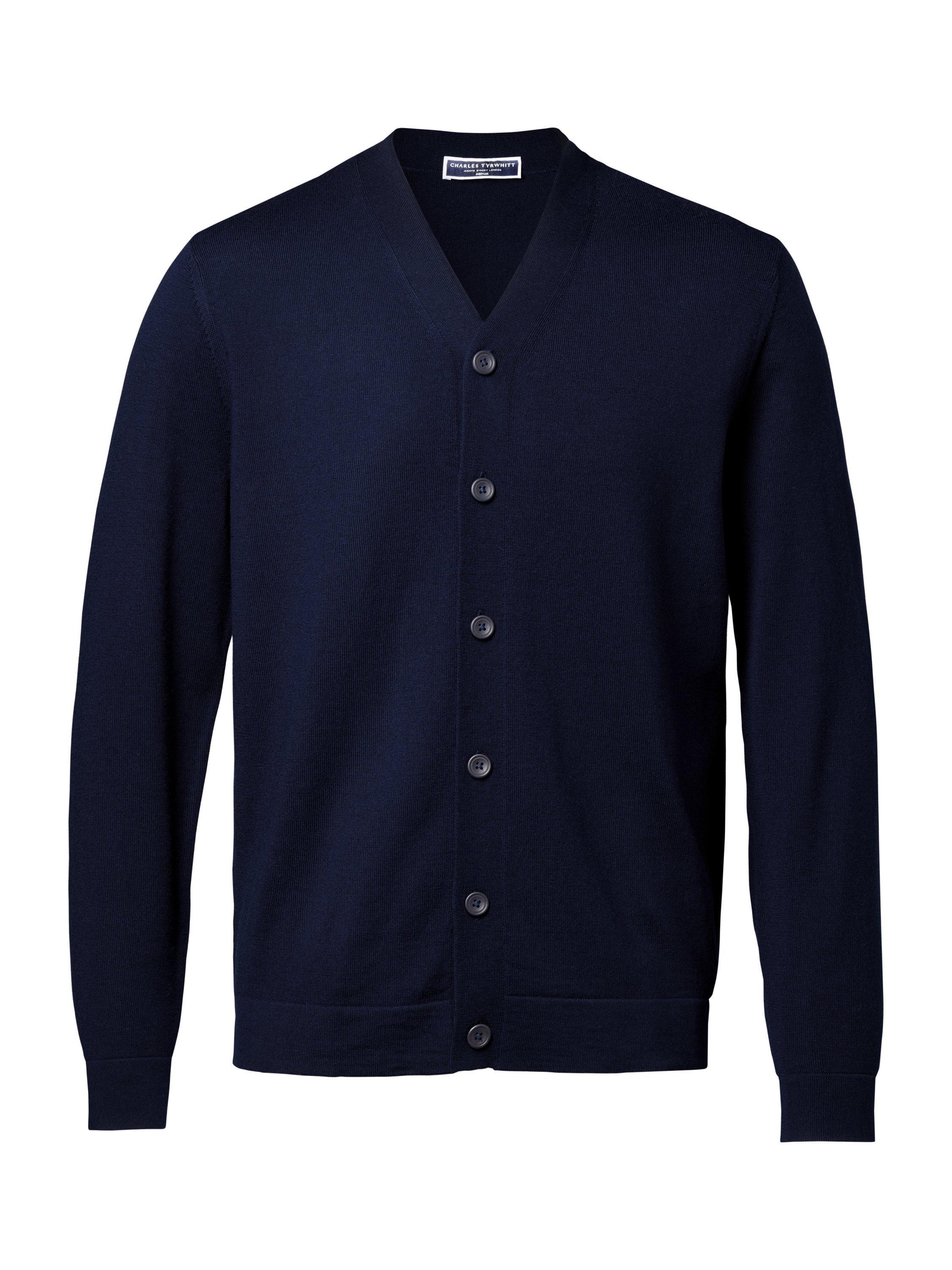 Product image 2 of 6, which shows Charles Tyrwhitt Merino Wool Cardigan, Navy, L