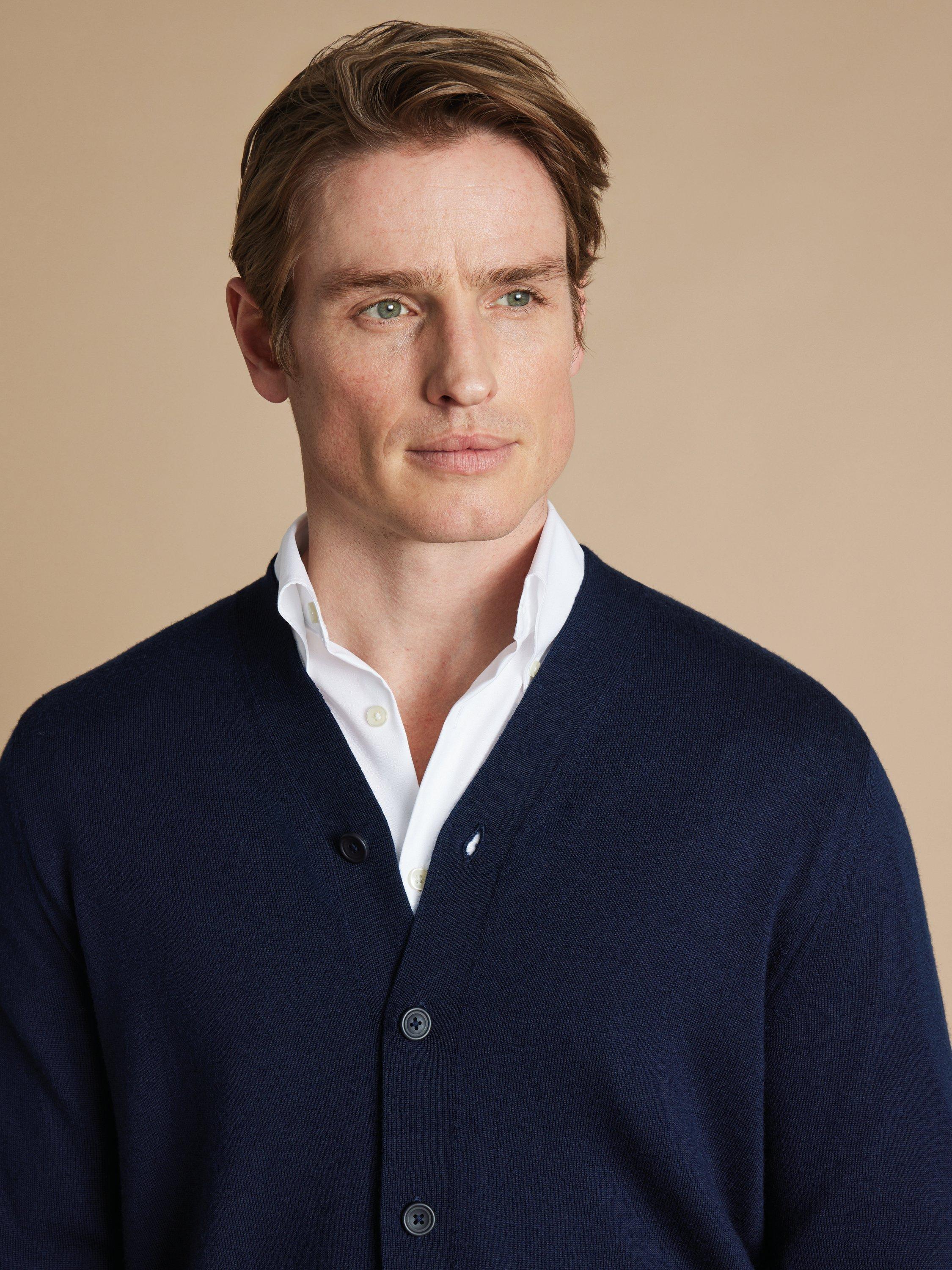 Product image 3 of 6, which shows Charles Tyrwhitt Merino Wool Cardigan, Navy, L