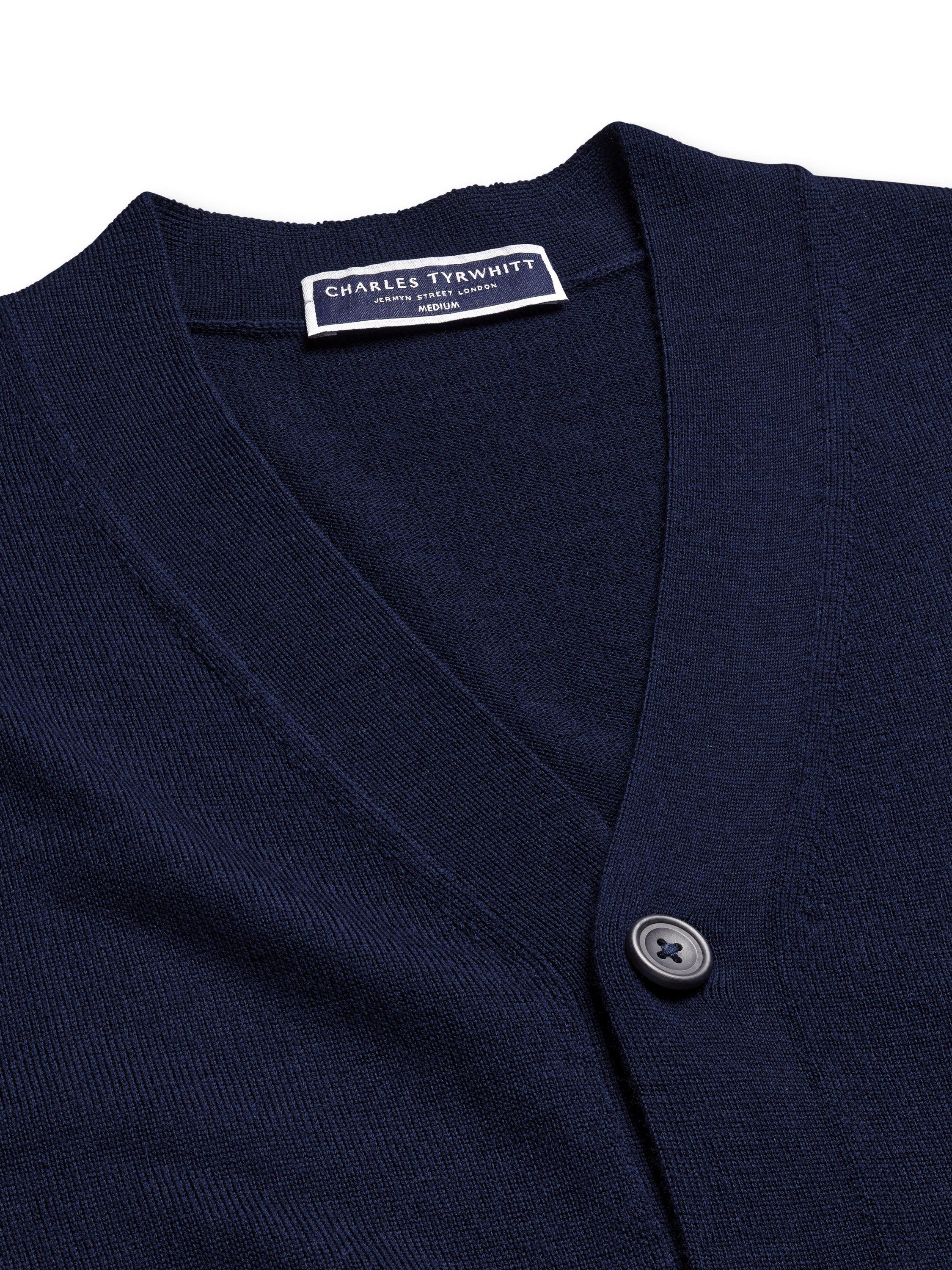Product image 4 of 6, which shows Charles Tyrwhitt Merino Wool Cardigan, Navy, L