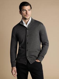 Charles Tyrwhitt Funnel Neck Button Through Merino Wool Cardigan, Grey, Grey