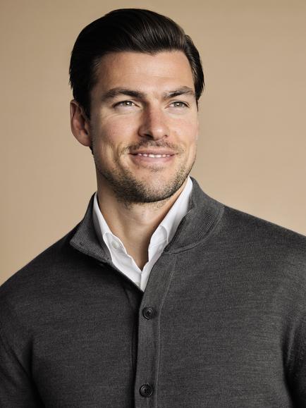 Charles Tyrwhitt Funnel Neck Button Through Merino Wool Cardigan, Grey - view 2, Grey