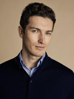 Charles Tyrwhitt Funnel Neck Button Through Merino Wool Cardigan, Navy - view 2, Navy