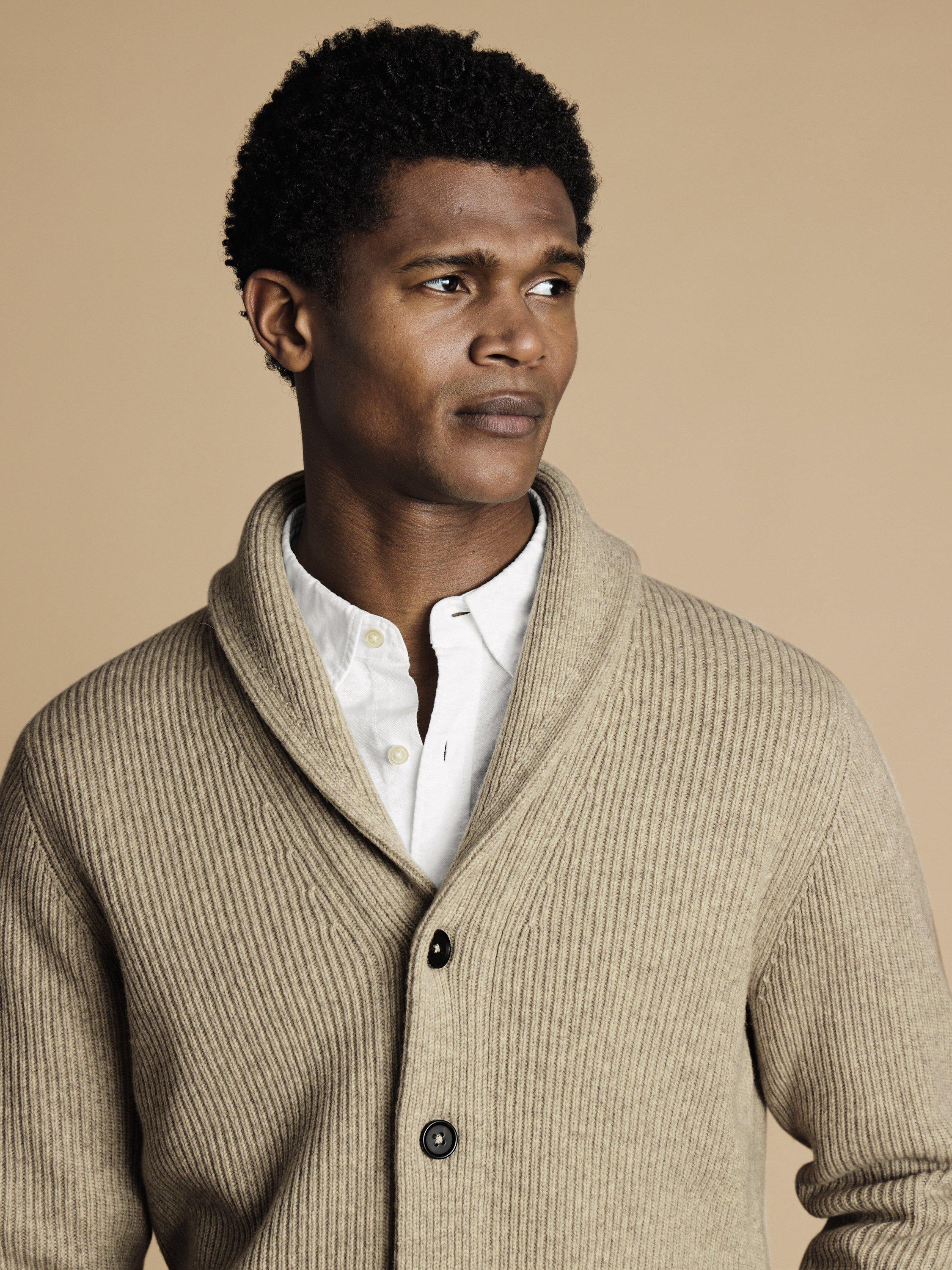 Product image 2 of 5, which shows Charles Tyrwhitt Merino Wool Cardigan, Oatmeal, S