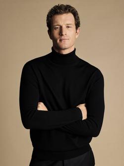 Charles Tyrwhitt Merino Wool Roll Neck Jumper, Black, Black