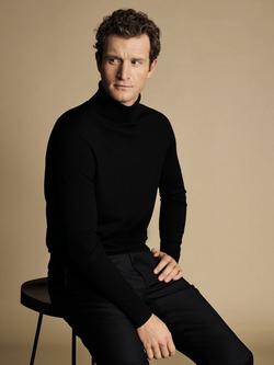 Charles Tyrwhitt Merino Wool Roll Neck Jumper, Black - view 2, Black