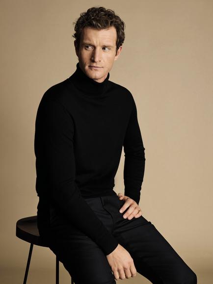 Charles Tyrwhitt Merino Wool Roll Neck Jumper, Black - view 2, Black