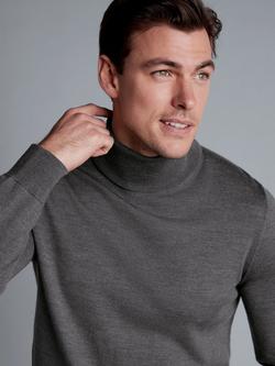 Charles Tyrwhitt Merino Wool Roll Neck Jumper - view 2, Grey