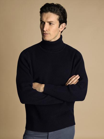 Charles Tyrwhitt Merino Wool Roll Neck Jumper, Navy