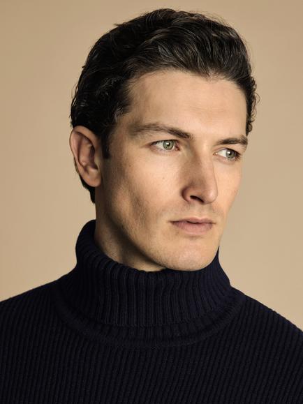 Charles Tyrwhitt Merino Wool Roll Neck Jumper - view 2, Navy