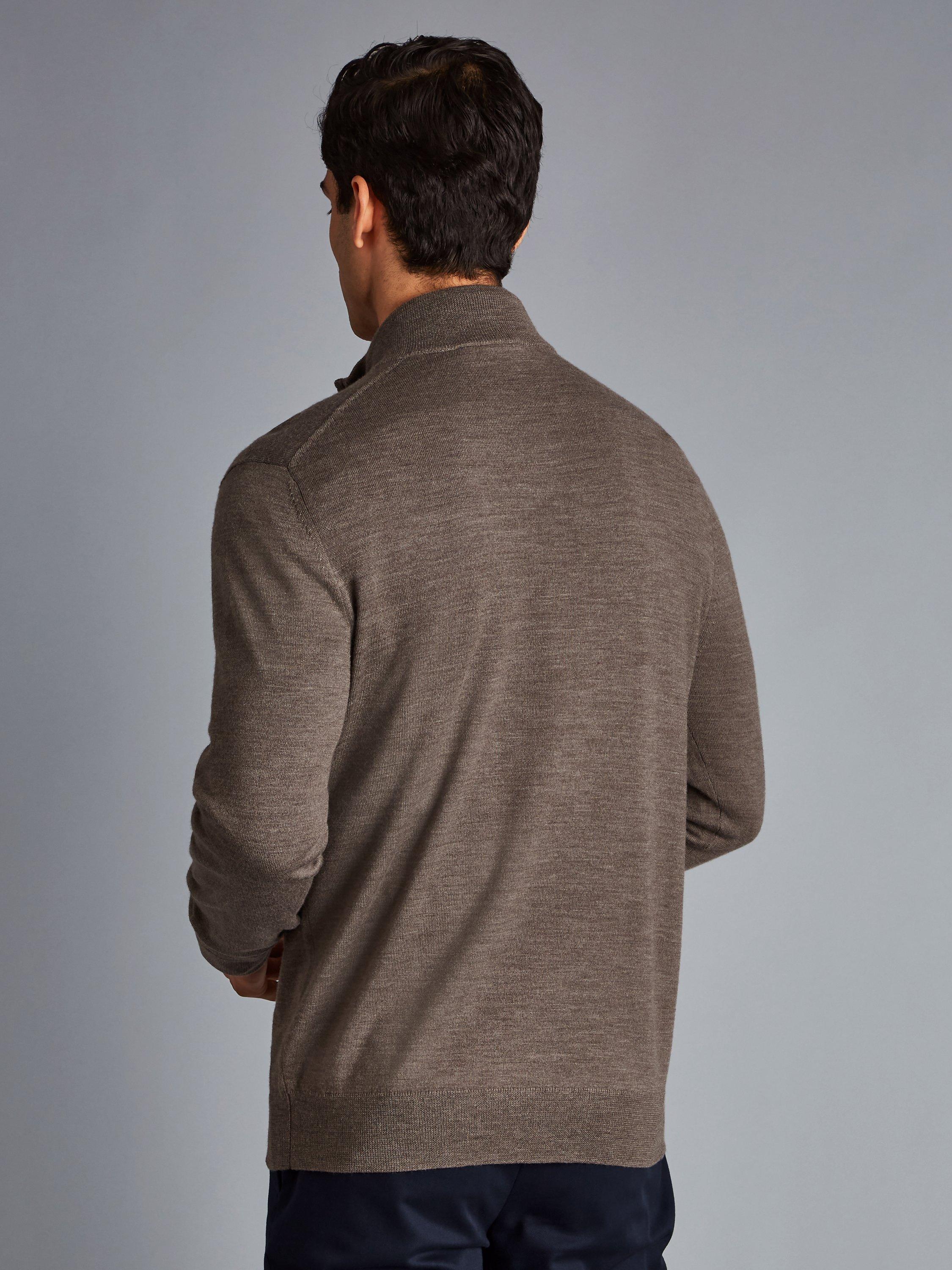Product image 2 of 6, which shows Charles Tyrwhitt Merino Wool Zip Neck Jumper, Mocha, XS