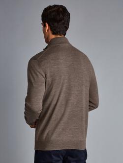 Charles Tyrwhitt Merino Wool Zip Neck Jumper - view 2, Mocha