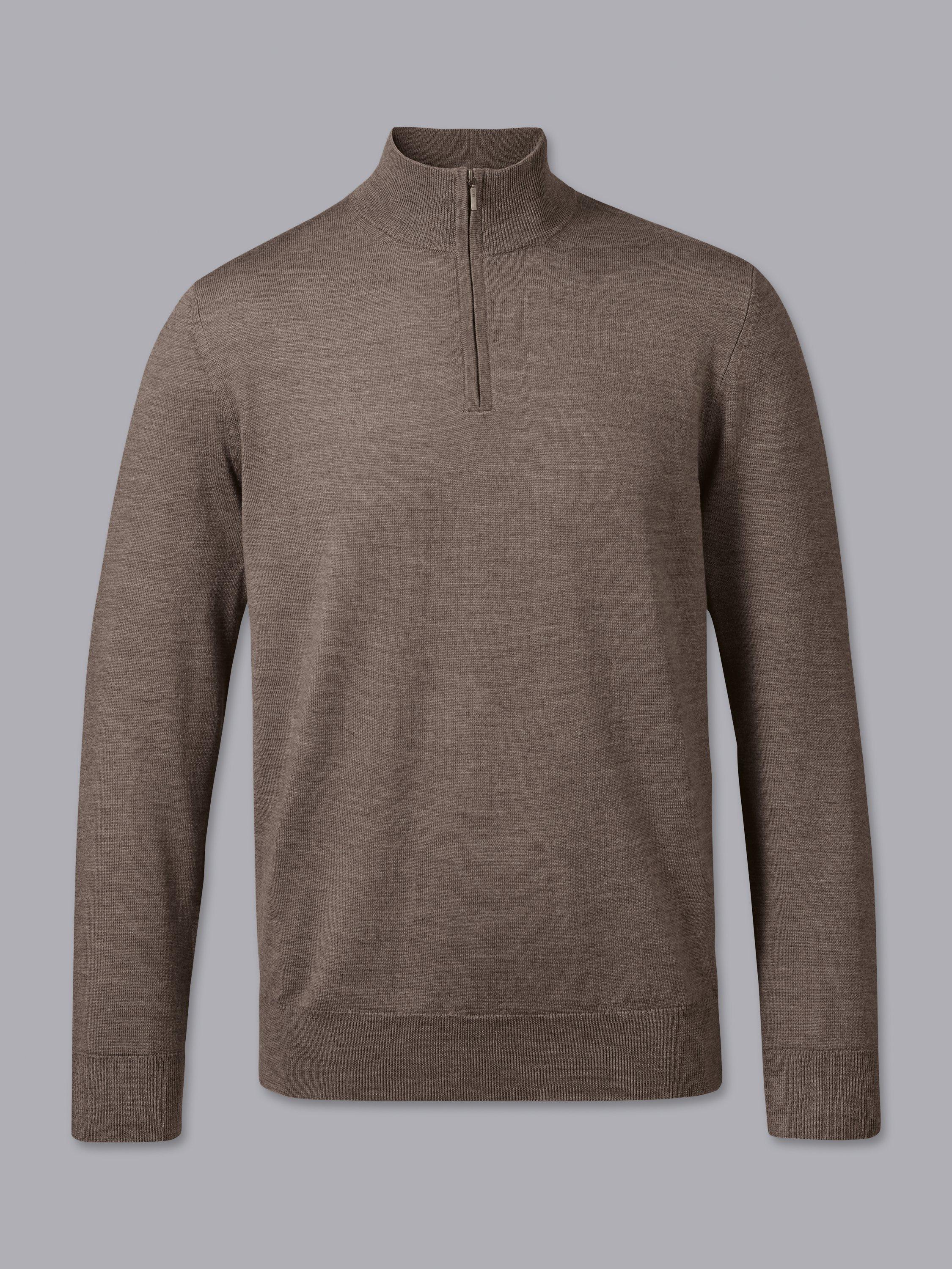 Product image 3 of 6, which shows Charles Tyrwhitt Merino Wool Zip Neck Jumper, Mocha, XS