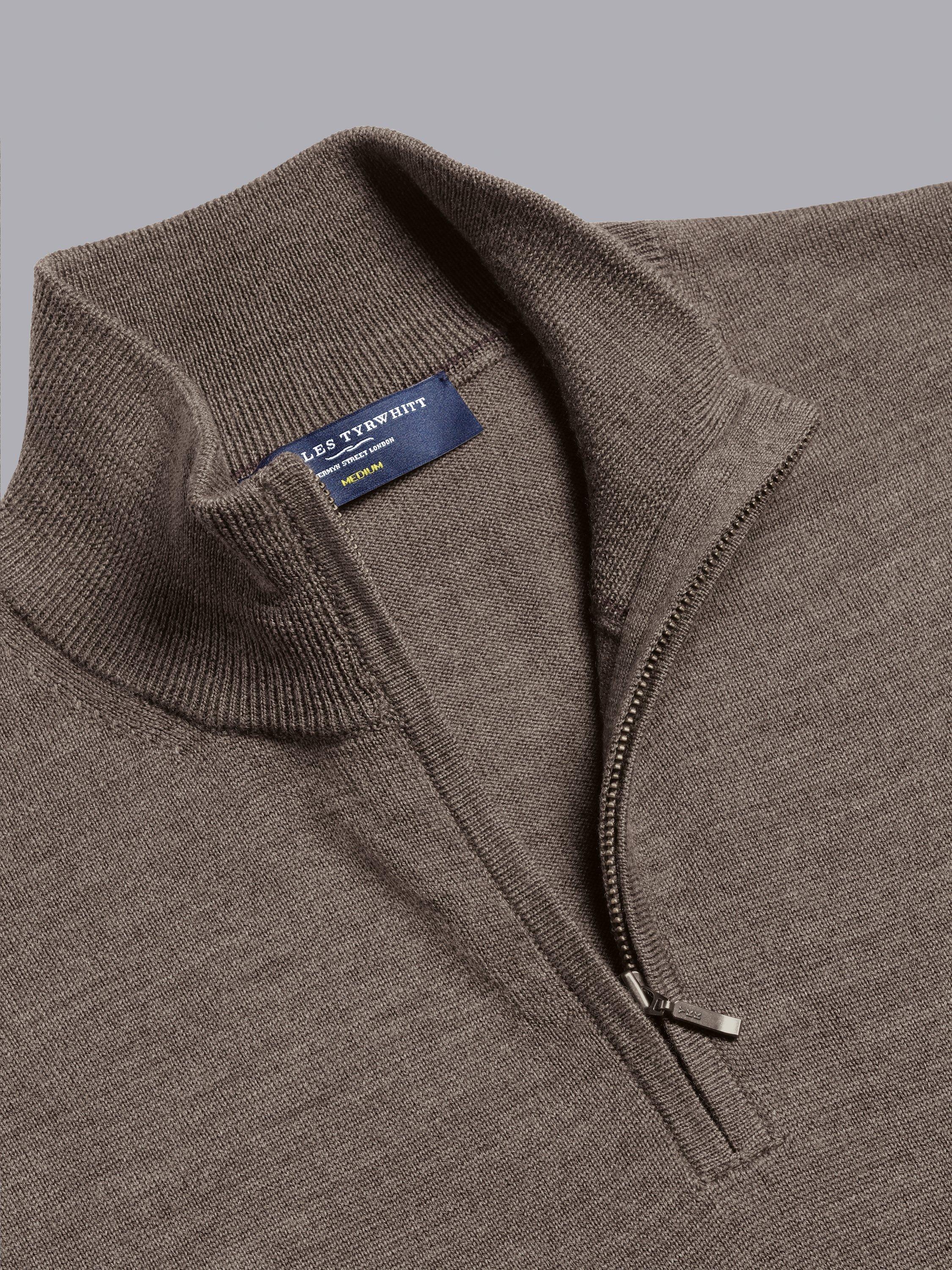 Product image 5 of 6, which shows Charles Tyrwhitt Merino Wool Zip Neck Jumper, Mocha, XS