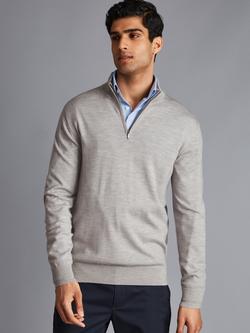 Charles Tyrwhitt Half Zip Merino Wool Jumper, Silver Grey, Silver Grey