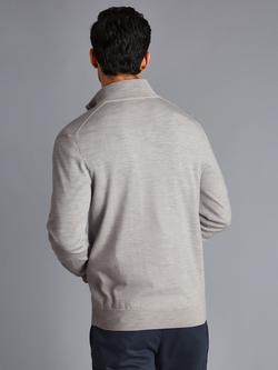 Charles Tyrwhitt Half Zip Merino Wool Jumper, Silver Grey - view 2, Silver Grey