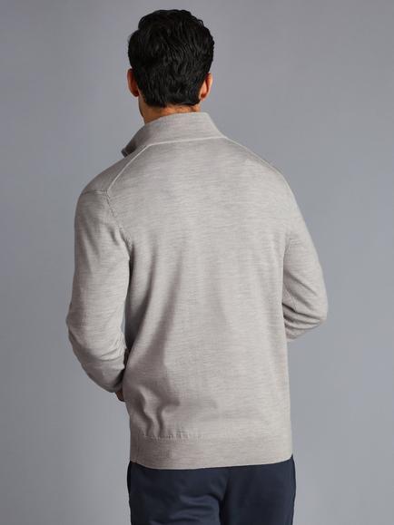 Charles Tyrwhitt Half Zip Merino Wool Jumper, Silver Grey - view 2, Silver Grey