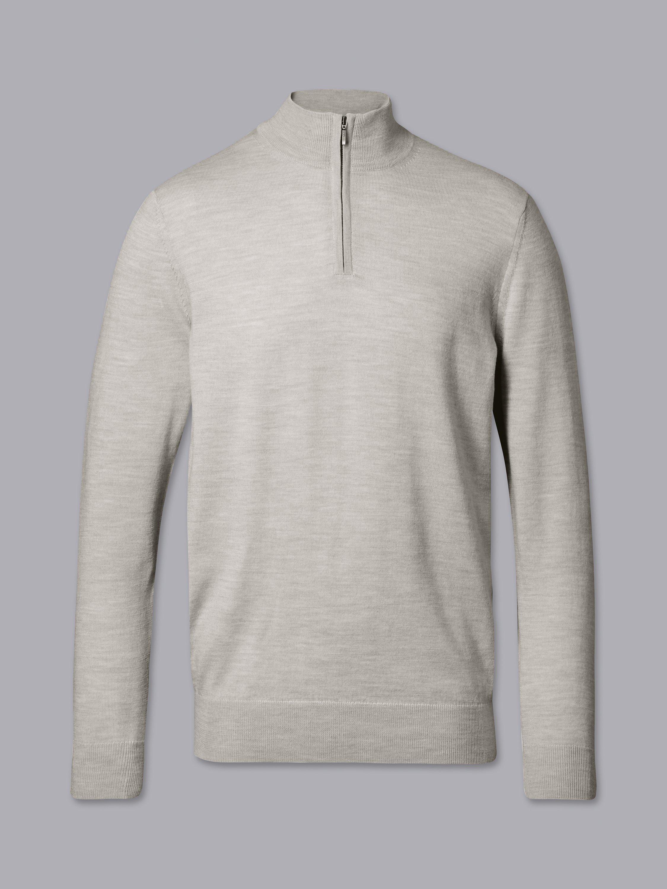 Product image 3 of 6, which shows Charles Tyrwhitt Half Zip Merino Wool Jumper, Silver Grey, XS