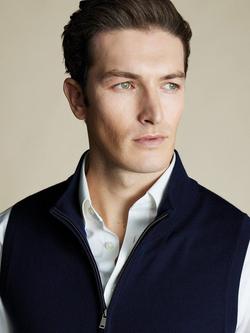 Charles Tyrwhitt Zip Front Merino Wool Gilet - view 2, Navy