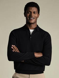 Charles Tyrwhitt Long Sleeve Merino Wool Polo Shirt, Black