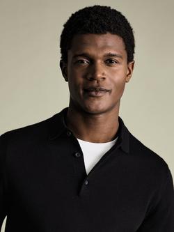 Charles Tyrwhitt Long Sleeve Merino Wool Polo Shirt - view 2, Black