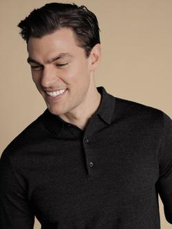 Charles Tyrwhitt Long Sleeve Merino Wool Polo Shirt - view 2, Dark Charcoal