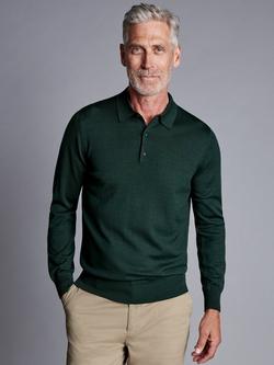 Charles Tyrwhitt Long Sleeve Merino Wool Polo Shirt, Forest Green