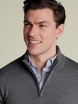 Charles Tyrwhitt Half Zip Merino Wool Jumper, Grey - view 2, Grey