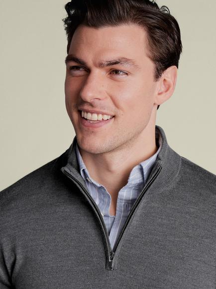 Charles Tyrwhitt Half Zip Merino Wool Jumper, Grey - view 2, Grey