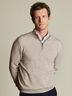 Charles Tyrwhitt Half Zip Merino Wool Jumper, Limestone, Limestone