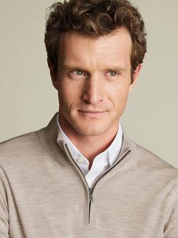 Charles Tyrwhitt Half Zip Merino Wool Jumper, Limestone - view 2, Limestone