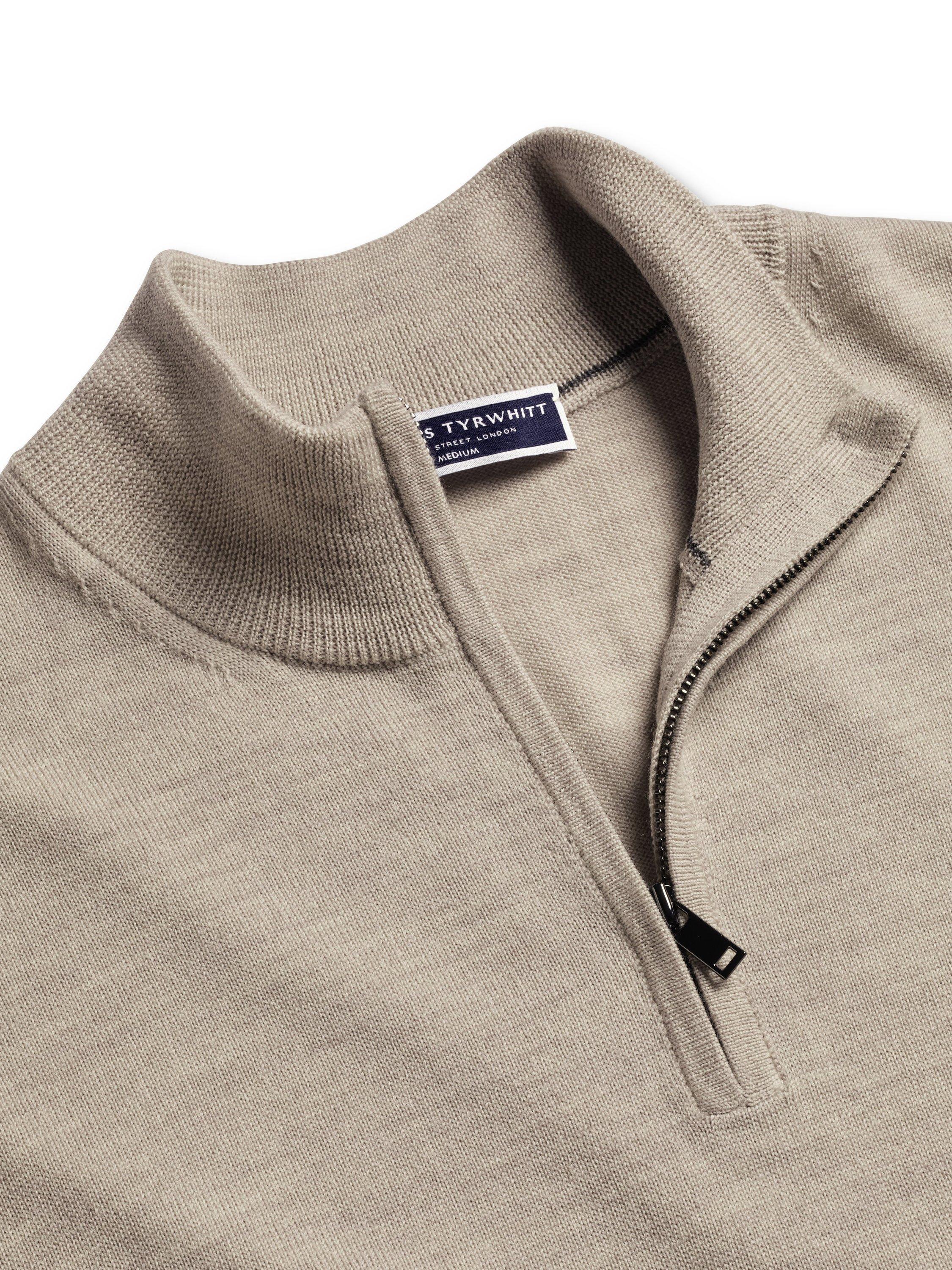 Product image 3 of 5, which shows Charles Tyrwhitt Half Zip Merino Wool Jumper, Limestone, L
