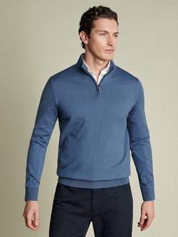 Charles Tyrwhitt Half Zip Merino Wool Jumper, Steel Blue, Steel Blue