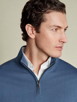 Charles Tyrwhitt Half Zip Merino Wool Jumper, Steel Blue - view 2, Steel Blue