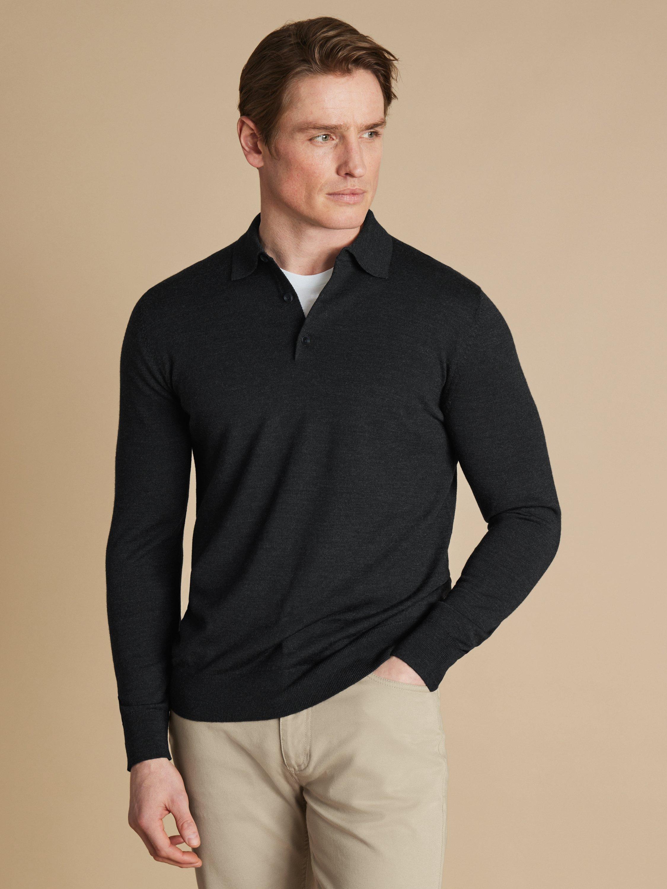 Product image 1 of 6, which shows Charles Tyrwhitt High Neck Merino Wool Jumper, Dark Charcoal, L